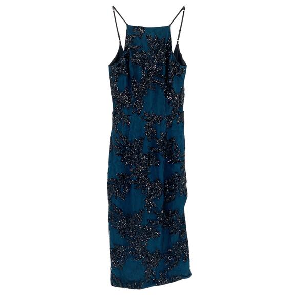 DRESS THE POPULATION Dress Size XS Midi Navy Blue Lace Black Sequin Ashley $258 - Picture 5 of 7
